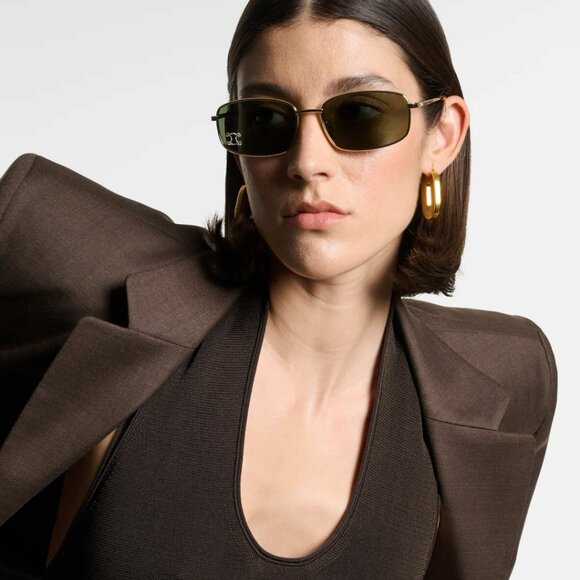 Celine RHINESTONE TRIOMPHE Men Sunglasses Gold Green Rectangle CL40285U  30N - Picture 11 of 14